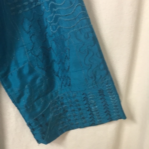 Chico’s Women’s Silk Teal Jacket Open Front Decorative Stitching Size M - Picture 6 of 13